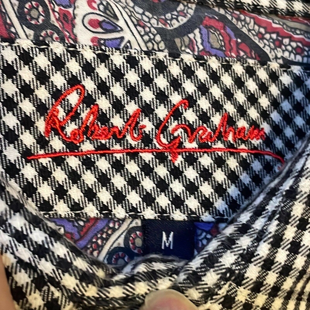 Robert Graham Medium Mens White Black Cotton Check Long Sleeve Button Up Shirt - Picture 3 of 10